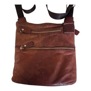 Margot Brown Leather Crossbody Bag with Gold Zippers.